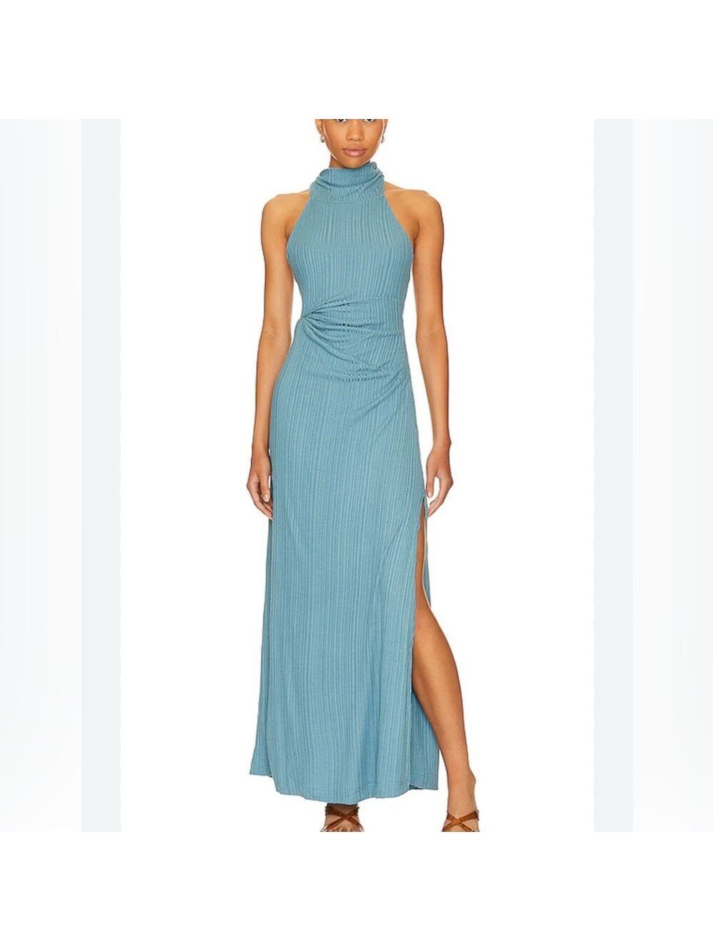 Free people Athena ribbed turtleneck tucked gather Revolve maxi dress medium